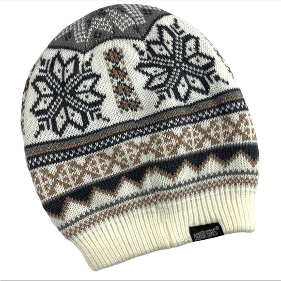 Muk Luks Accessories - Mukluks Reversible Knit Winter White Hat Womens One Size Snowflake Beanie Cream
